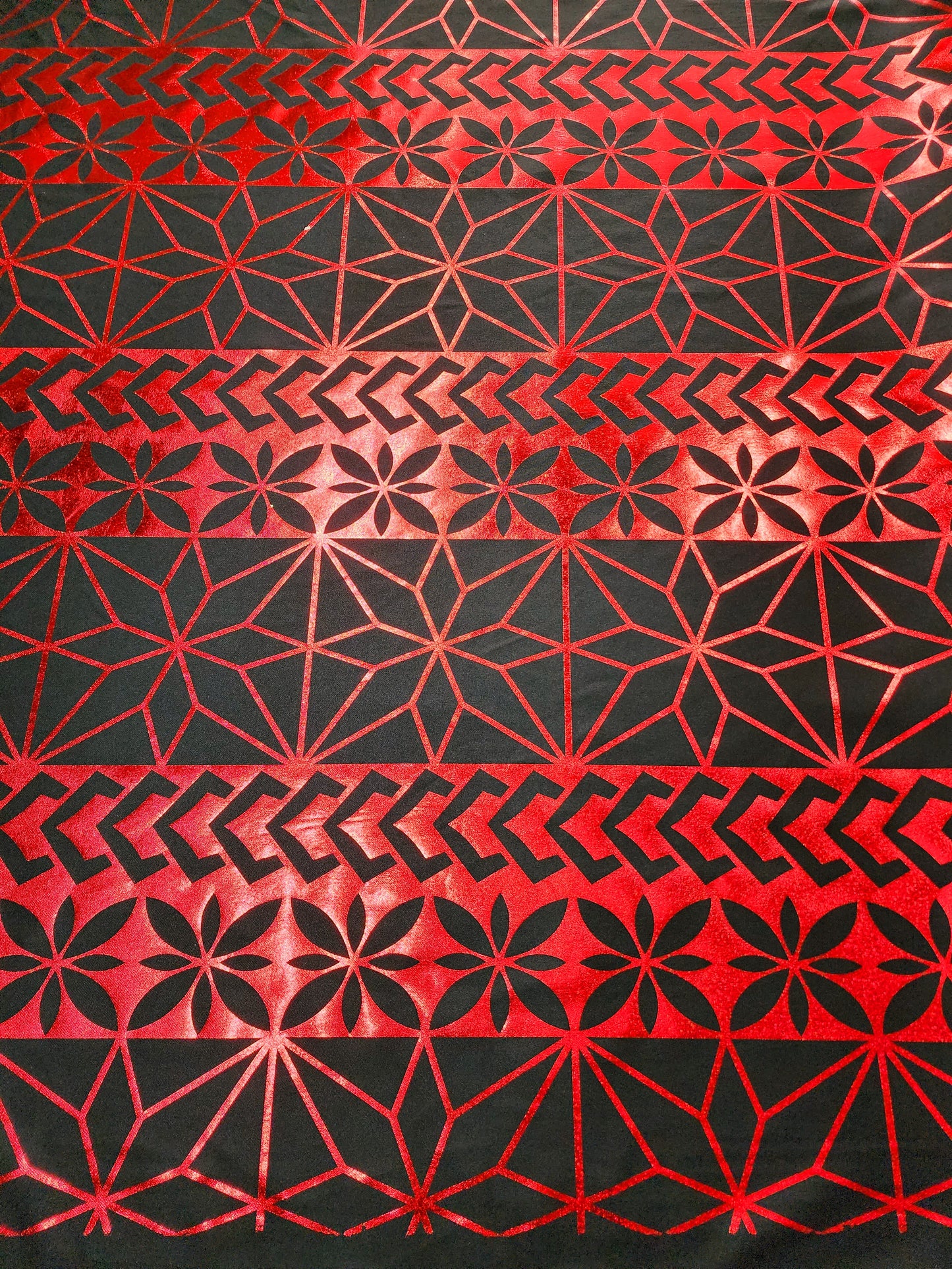 Stretch Polynesian Design #32 Red on Black