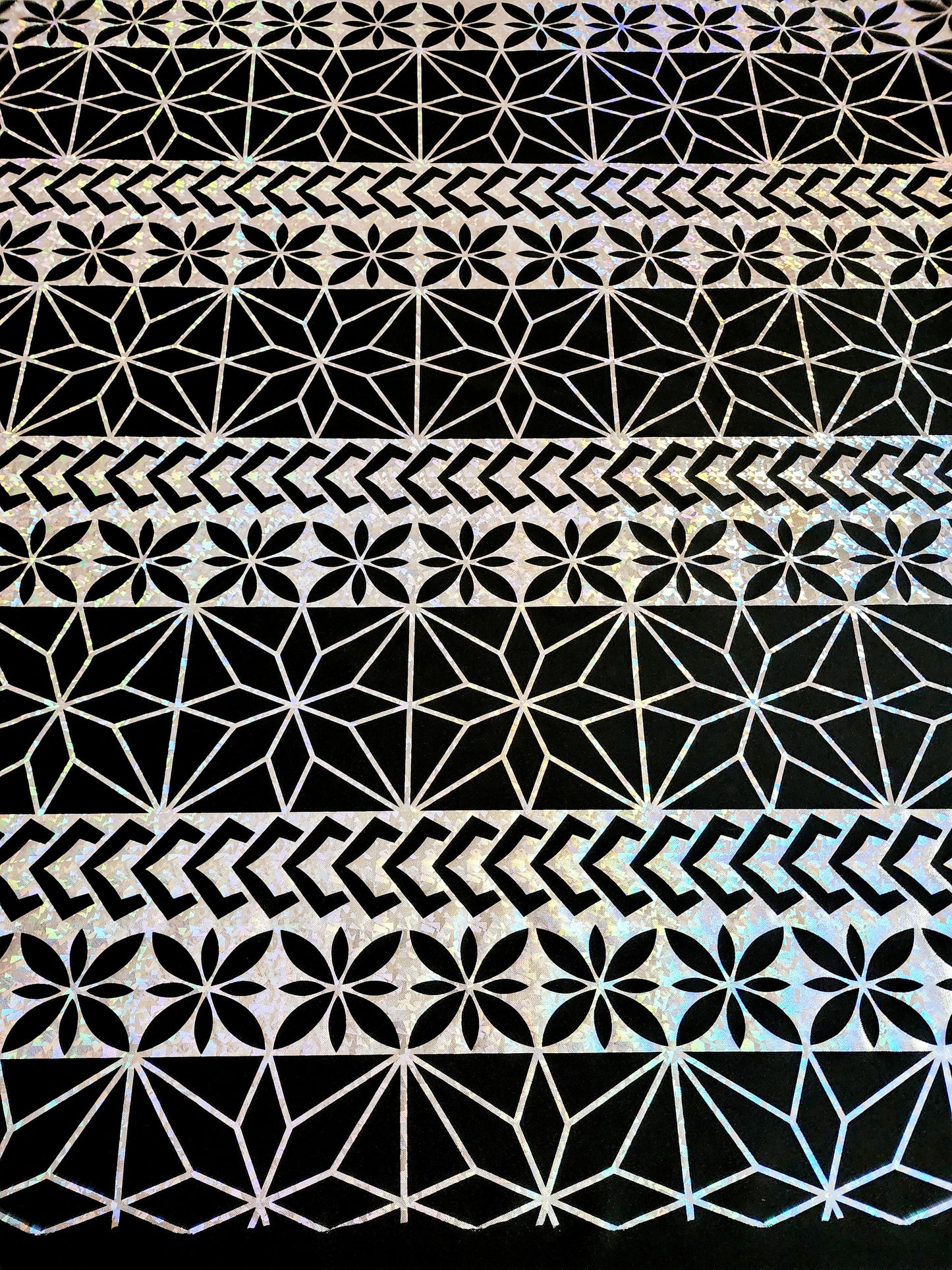 Stretch Polynesian Design #45 Silver on Black