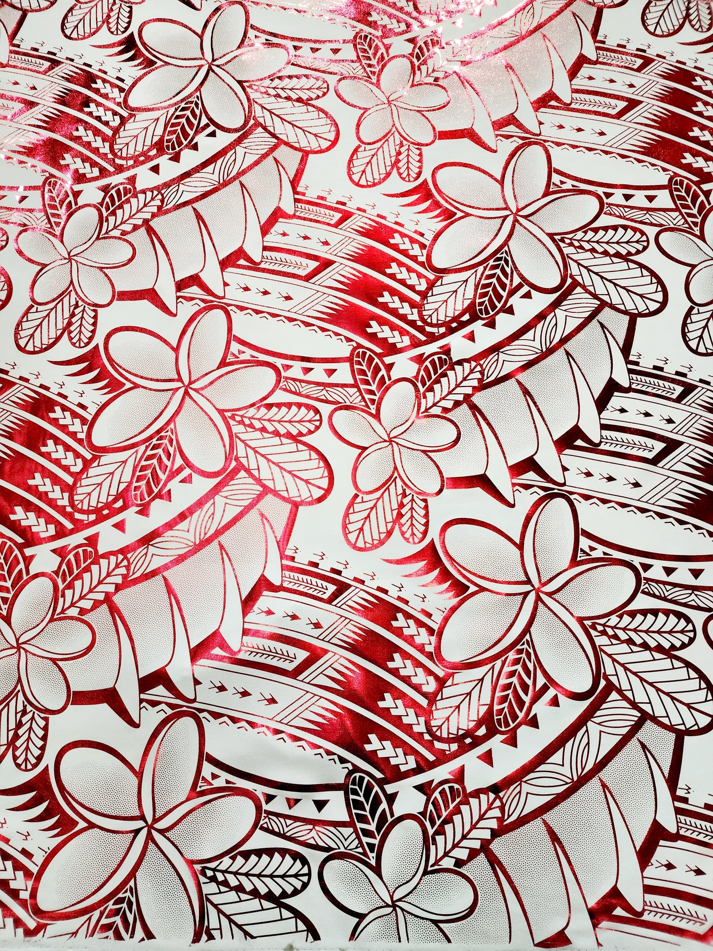 Stretch Polynesian Design #38 Red on White