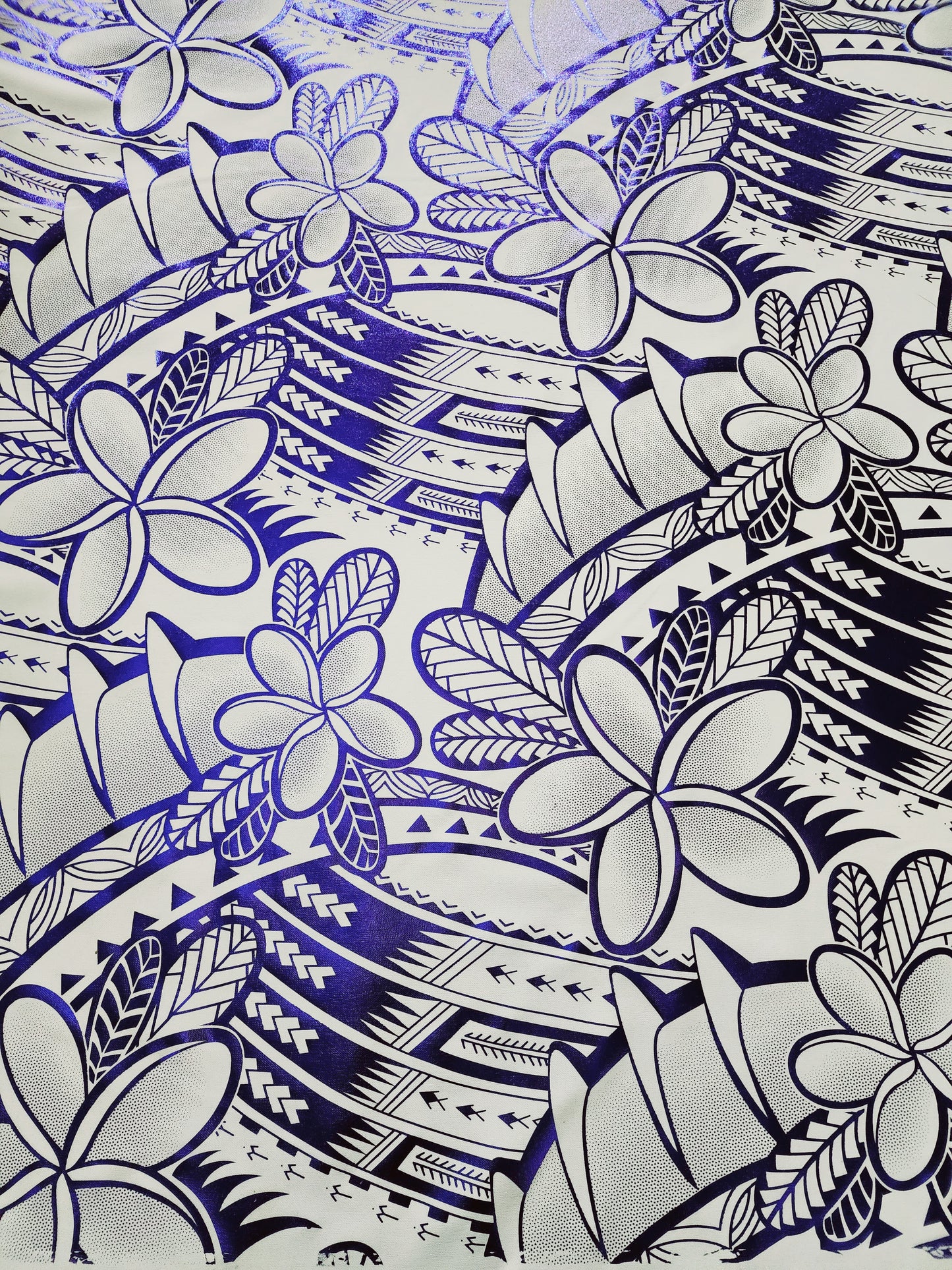 Stretch Polynesian Design #49 Blue on White
