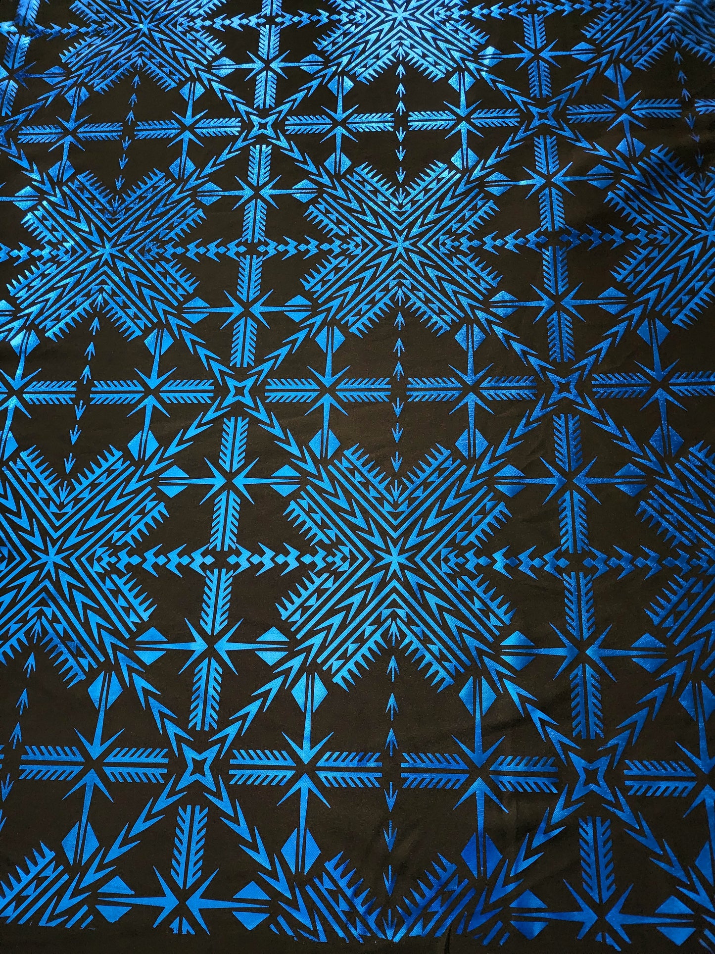 Stretch Polynesian Design #41 Blue on Black