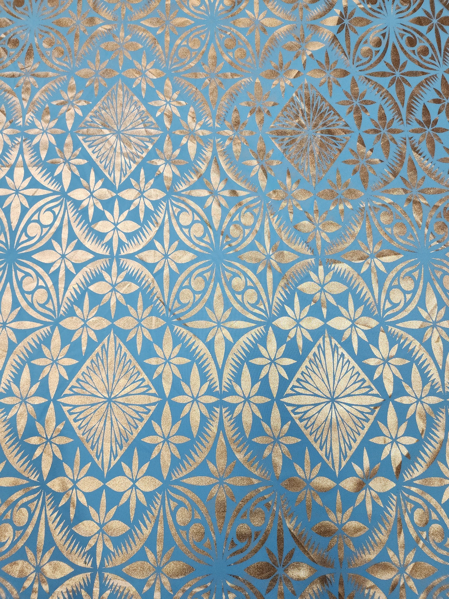 Shiny Polyester Design #52 Light Blue on Gold