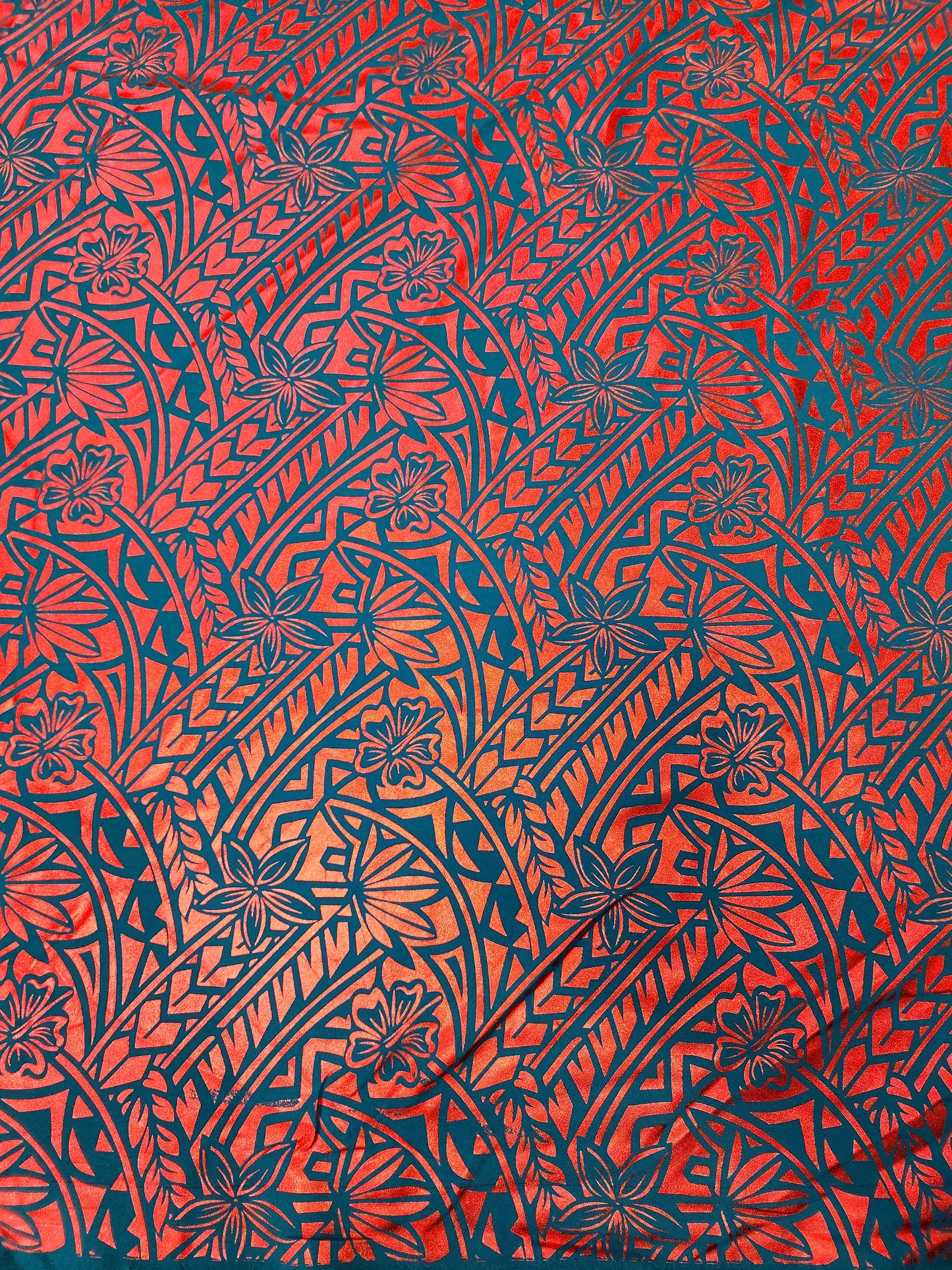 Shiny Polyester Design #55 Red on Aqua