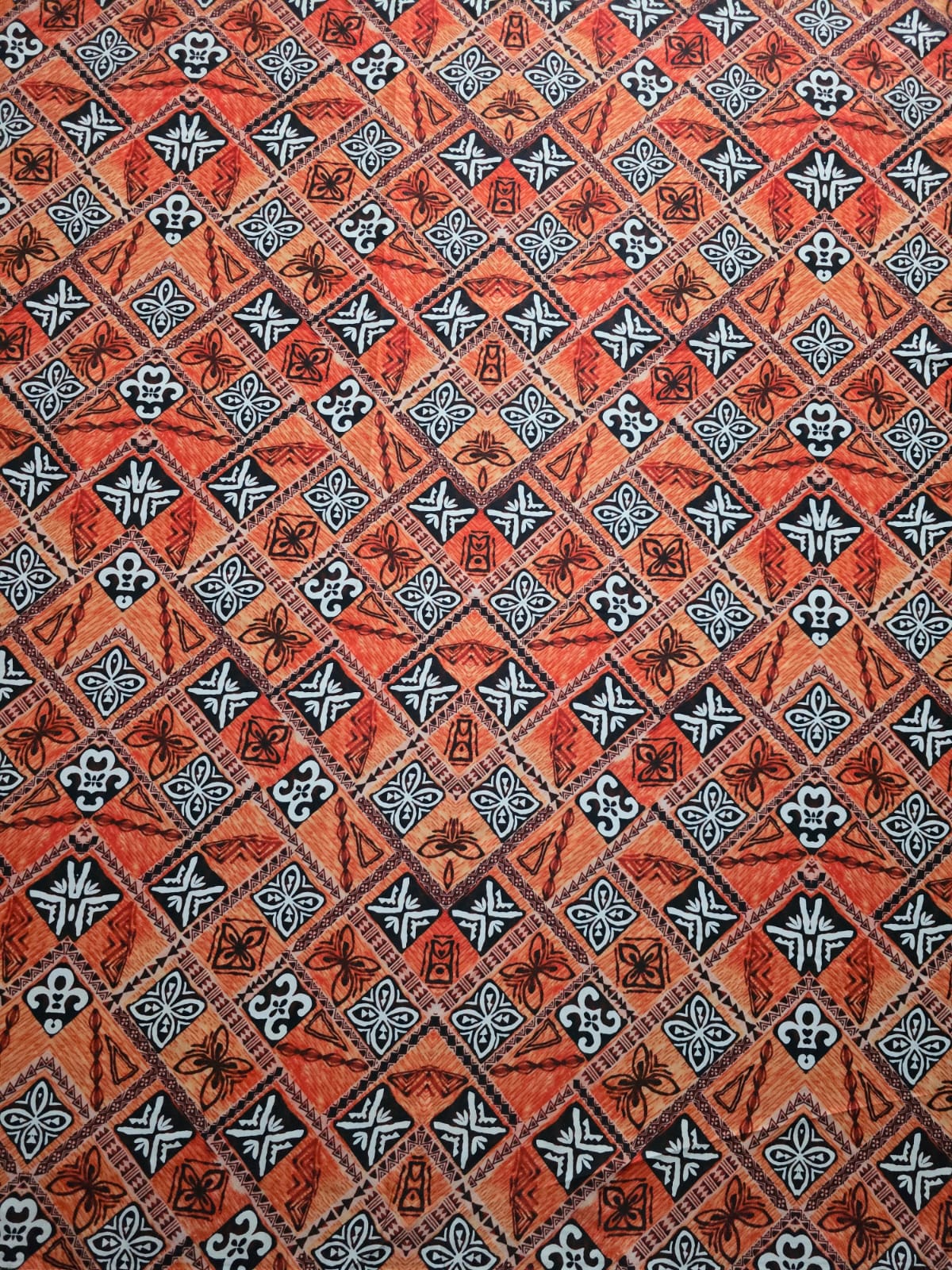 Polynesian Design #227 Orange, Black and White