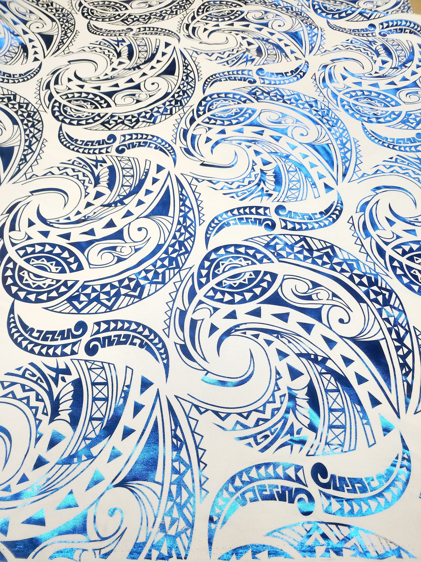 Shiny Polyester Design #14 Blue on White