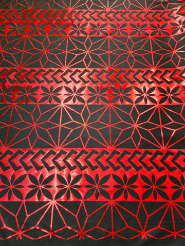 Stretch Polynesian Design #32 Red on Black