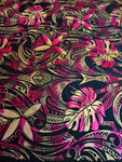 Stretch Polynesian Design #51 Pink and Gold on Black