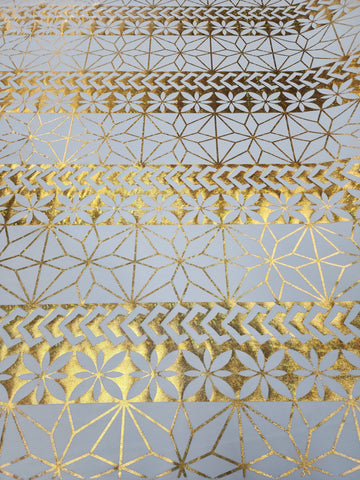 Stretch Polynesian Design #23 Gold on White