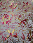 Stretch Polynesian Design #31 Pink and Gold on White