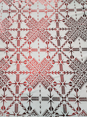 Stretch Polynesian Design #52 Red on White