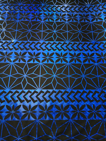 Stretch Polynesian Design #28 Blue on Black