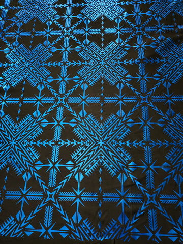 Stretch Polynesian Design #41 Blue on Black