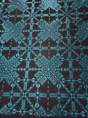 Stretch Polynesian Design #30 Aqua on Black