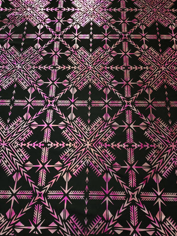 Stretch Polynesian Design #40 Pink and Silver on Black