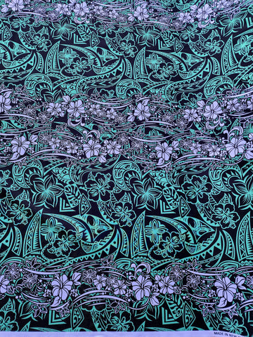 Polynesian Design #149 Green, Black and White