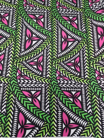 Polynesian Design #143 Green, Pink and White