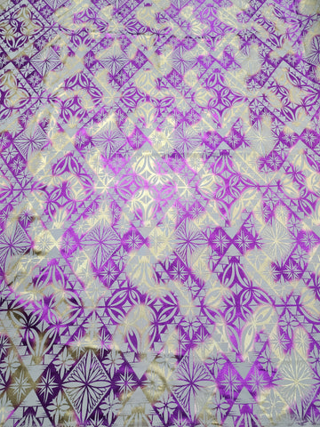 Shiny Polyester Design #30 Purple and Gold on Cream