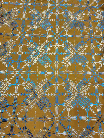 Shiny Polyester Design #35 Gold and Blue on Mustard