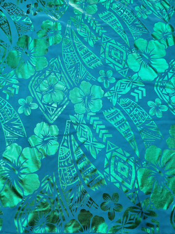 Shiny Polyester Design #67 Green on Blue