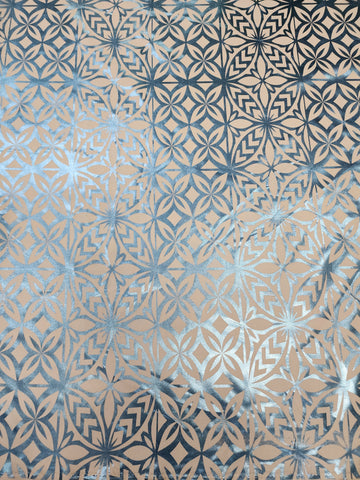 Shiny Polyester Design #79 Light Blue on Cream