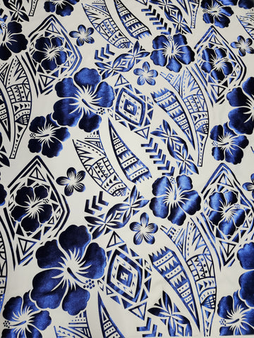 Stretch Polynesian #81 Blue on White