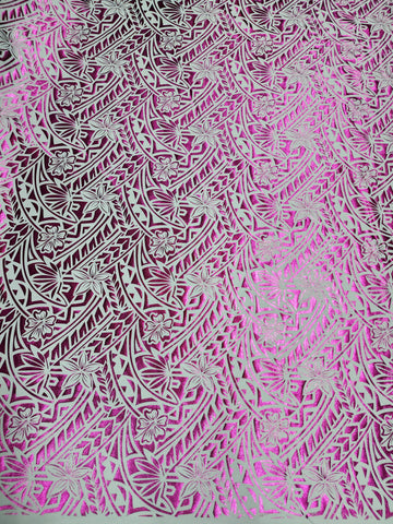 Stretch Polynesian Design #54 Pink on White