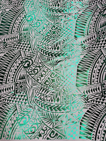 Stretch Polynesian #84 Green on White