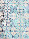 Stretch Polynesian Design #56 Double Blue on White