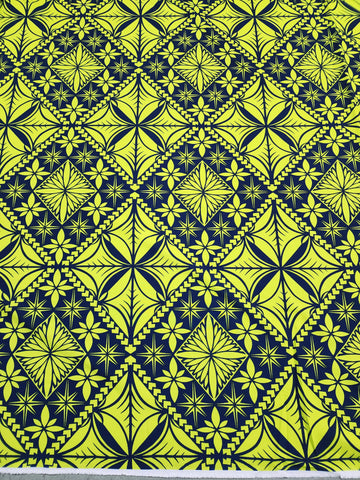 Polynesian Design #186 Fluoro Yellow and Navy Blue