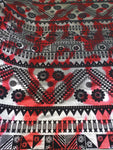 Stretch Polynesian Design #20 Red and Silver on Black