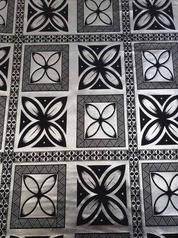 Stretch Polynesian Design #6 Silver on Black