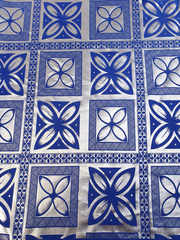 Stretch Polynesian Design #8 Silver on Blue