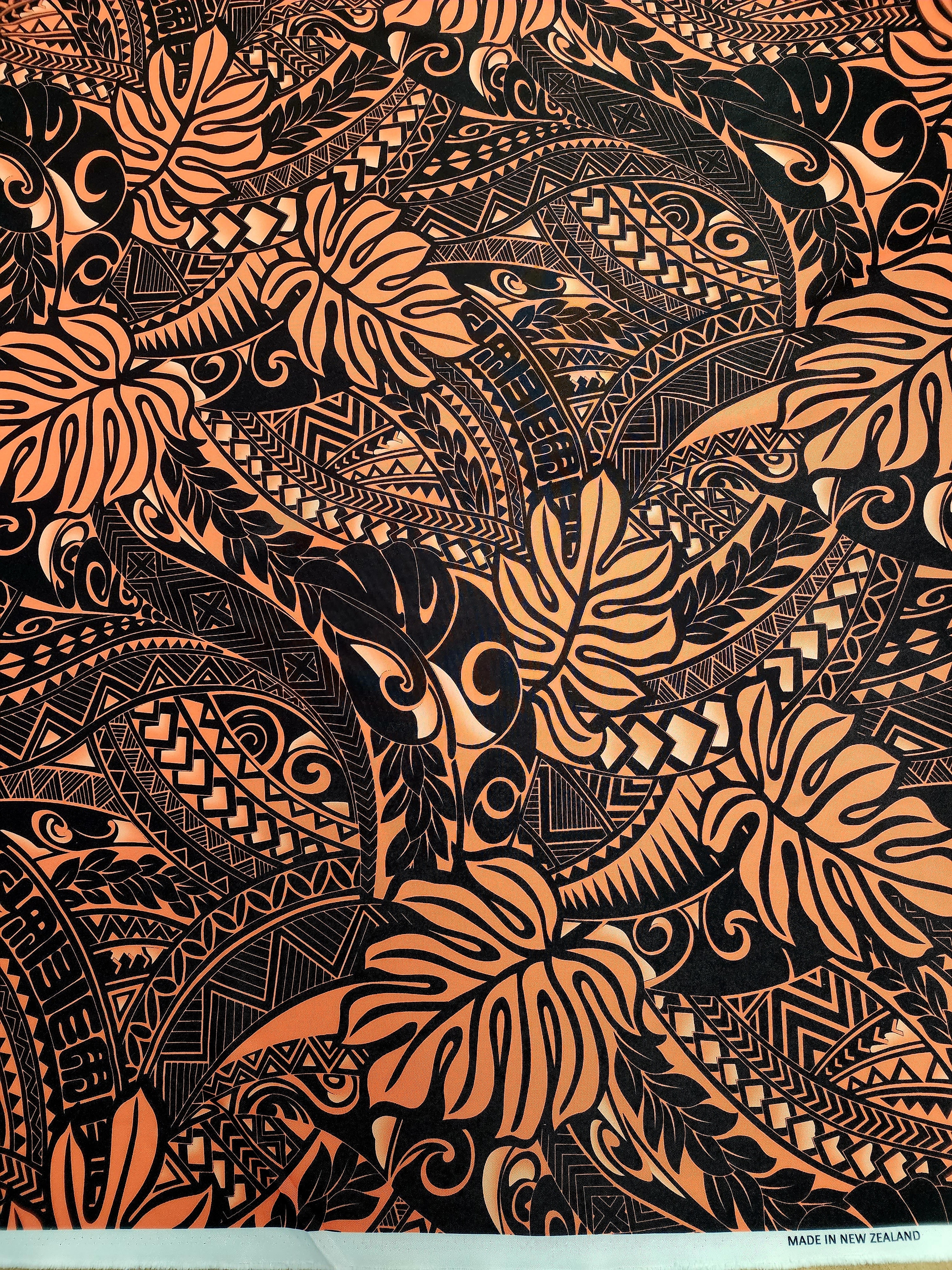 Polynesian Pattern Orange Polynesian Design #82 Orange and Black – Tokouso Fabrics