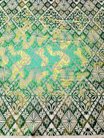 Stretch Polynesian Design #21 Green and Light Green