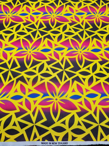 Polynesian Design #73 Yellow, Black, Blue and Pink